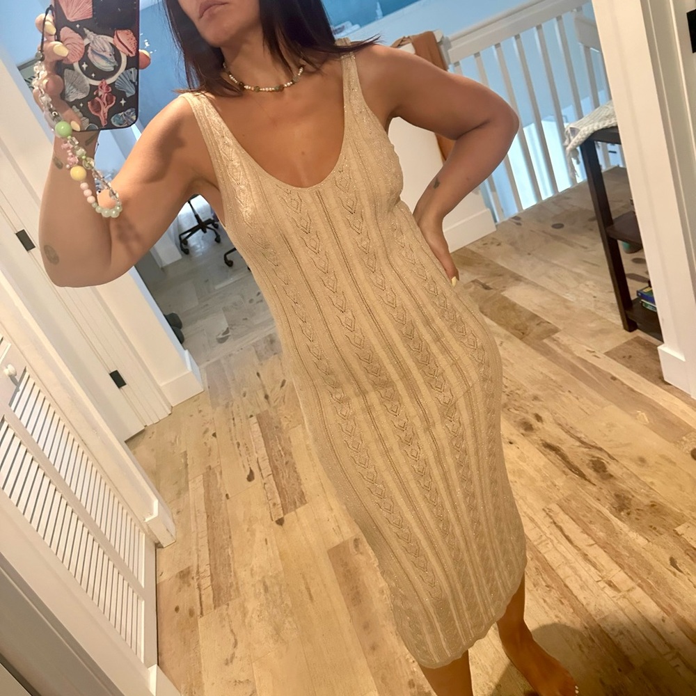 NWOT Spell Frenchie Rib Midi Dress Champagne Size Small